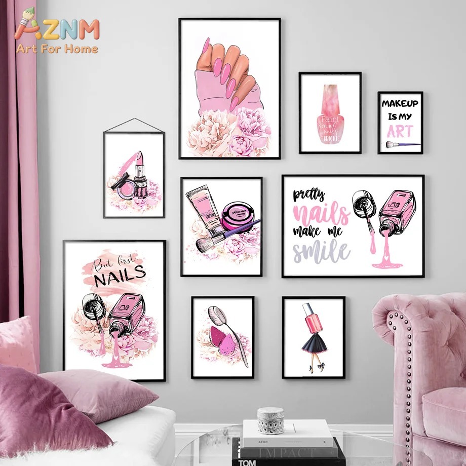 Beauty Makeup Quotes - AZNM Pink Nail Makeup Canvas Wall