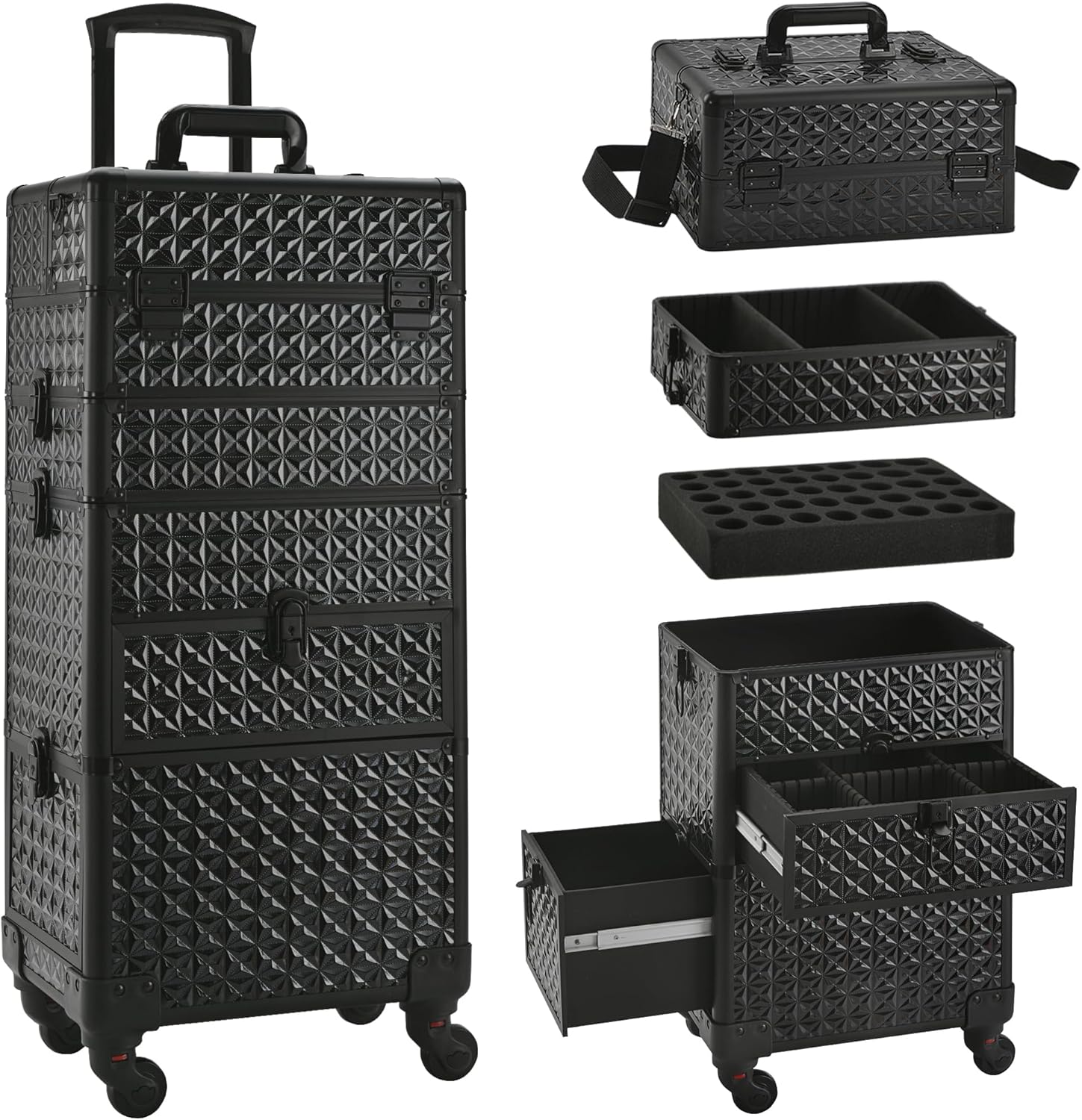 Makeup Organizer - Large Rolling Makeup Case with Drawer,