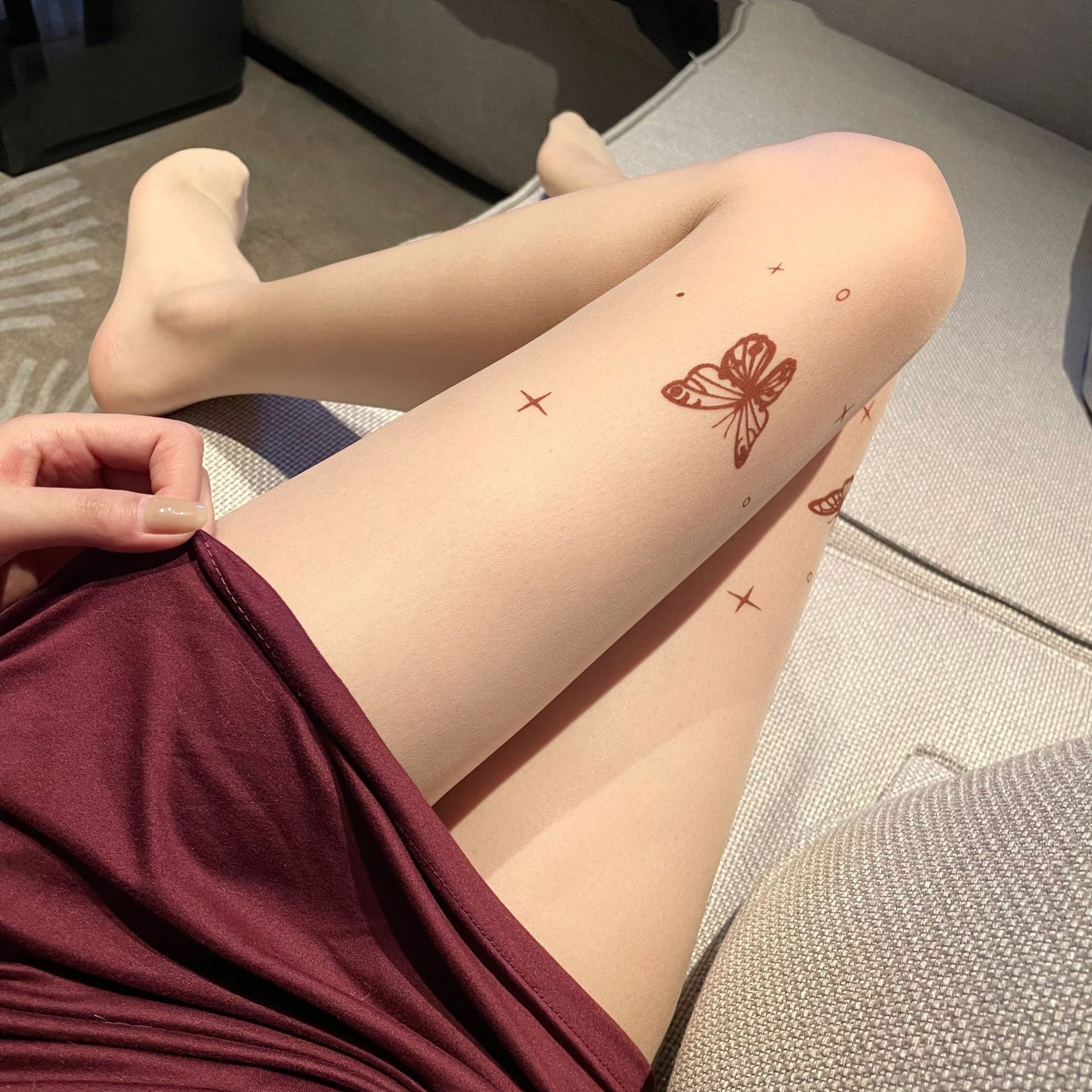 Beauty & Makeup Katia Di Paola Palermo - New Butterfly Printed Skin Tone Stockings